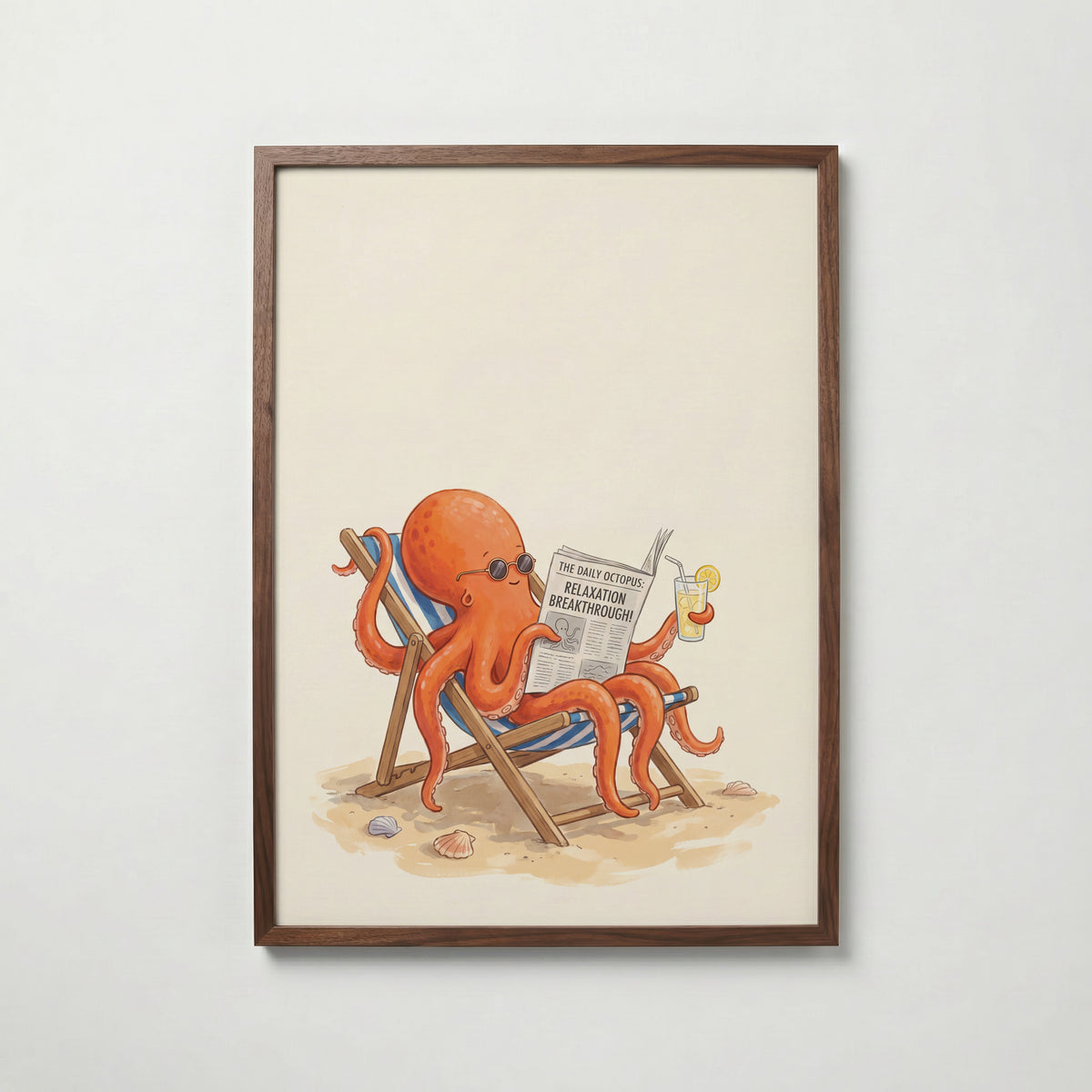 Octopus on Holiday Poster – valnötsram