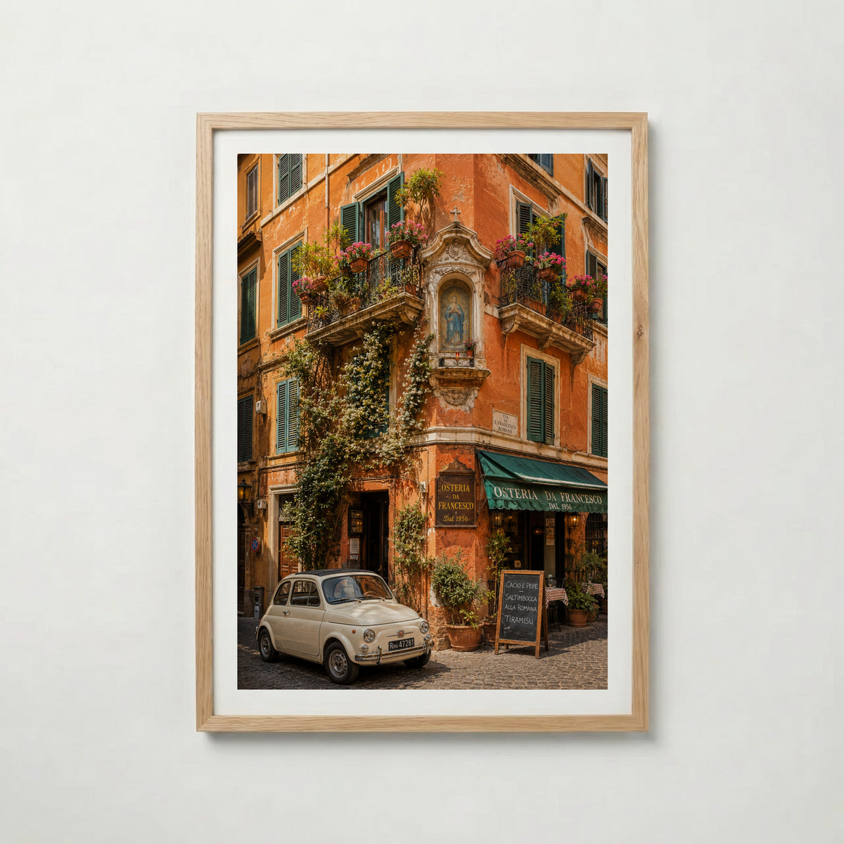 Marco Ricci Osteria da Francesco Roma Poster – pittoresk restaurangfasad i Roms historiska gatumiljö
