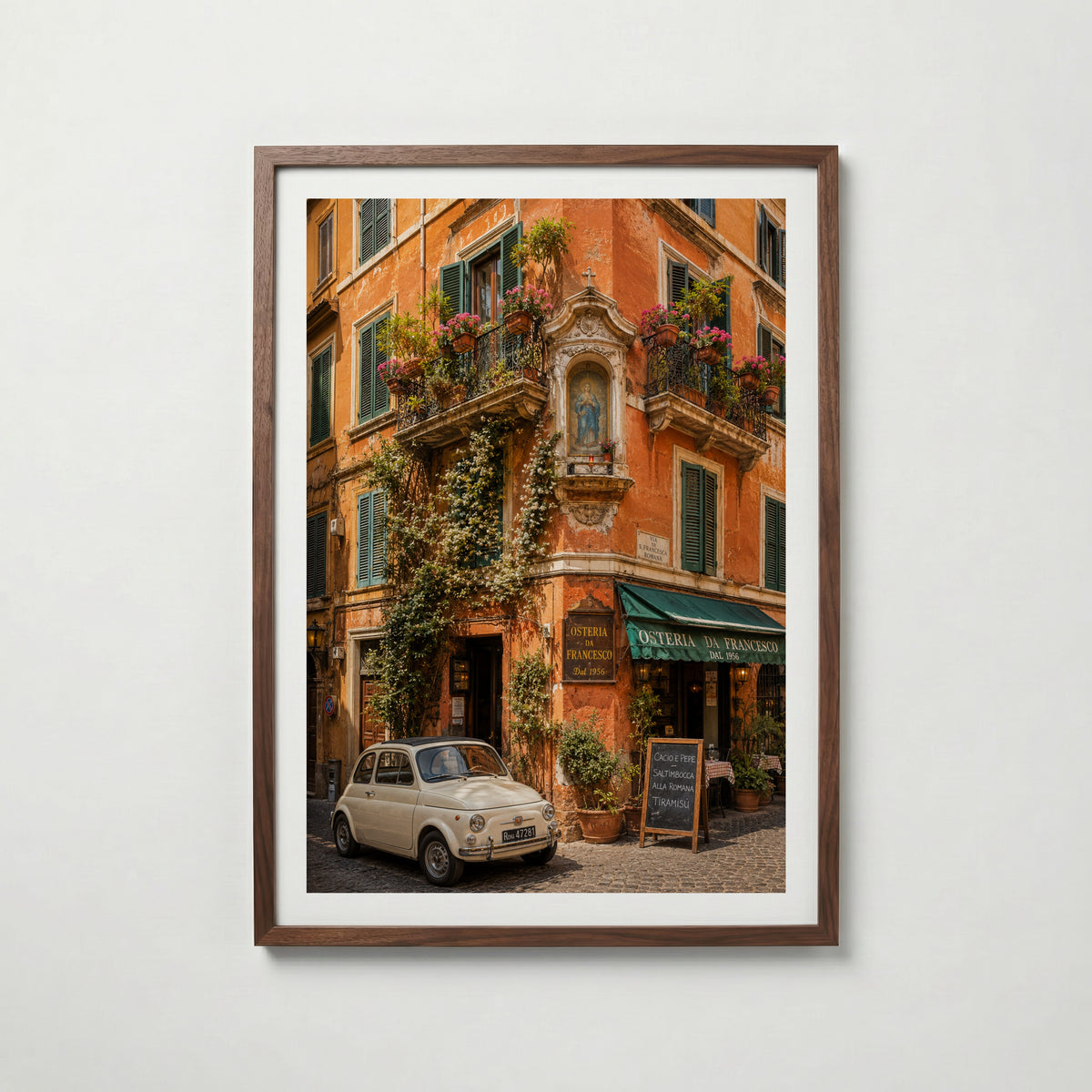 Marco Ricci Osteria da Francesco Roma Poster – pittoresk restaurangfasad i Roms historiska gatumiljö