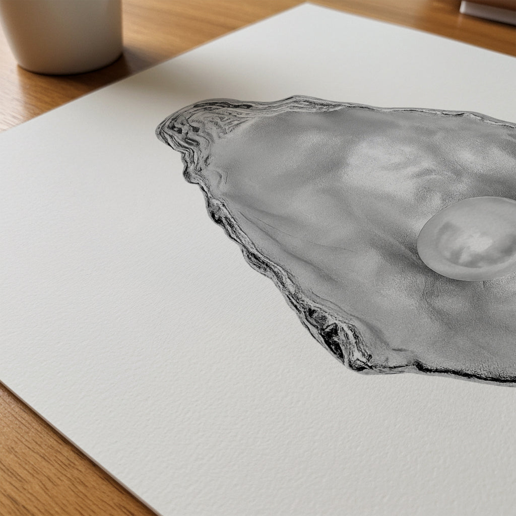 Silver Oyster Pearl Poster – närbild på papper