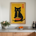 Black Cat Eats Noodle poster visad rakt fram – Bozetto affisch i hög tryckkvalitet