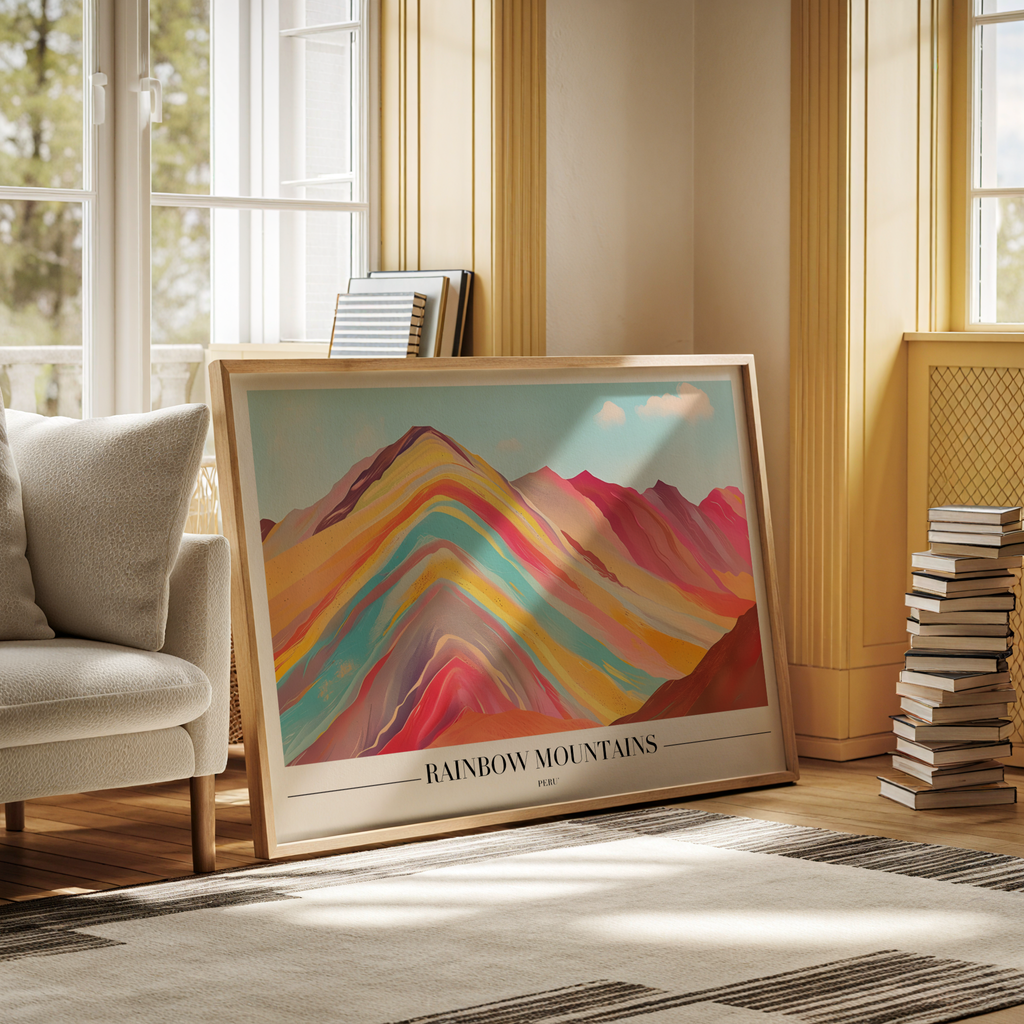 Rainbow Mountains poster visad rakt fram – Bozetto affisch i hög tryckkvalitet i hög tryckkvalitet