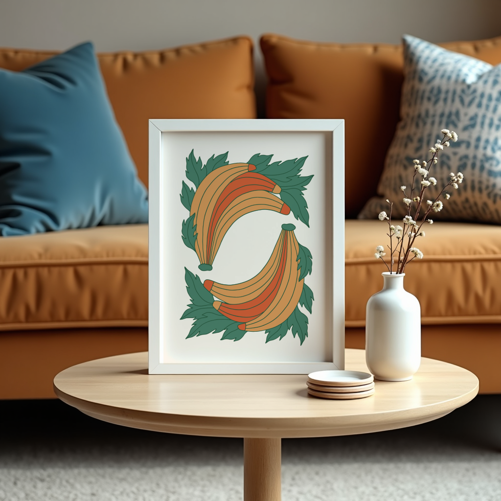 Mockup av Botanical Curve Harmony affisch på vägg – köp enkelt hos Bozetto i hög kvalitet