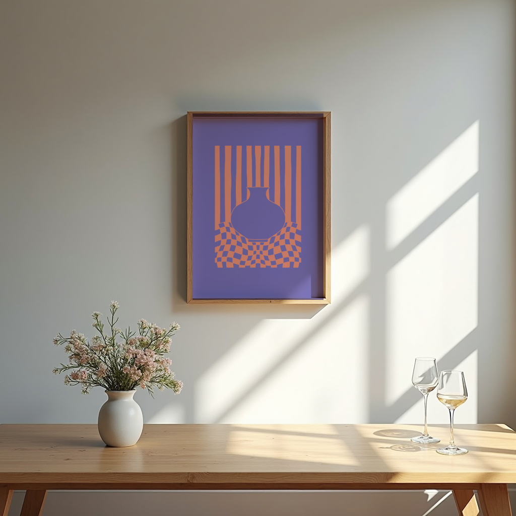 Mockup av Striped Vase Illusion affisch på vägg – köp enkelt hos Bozetto i hög kvalitet
