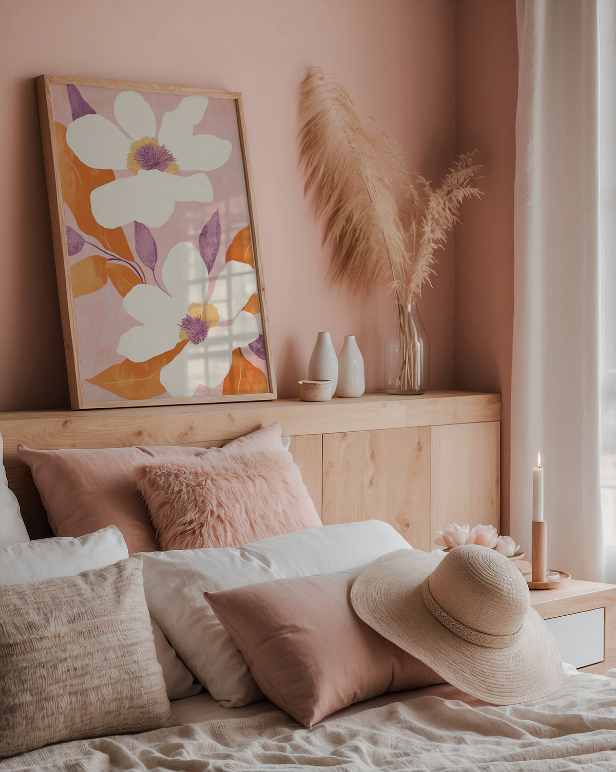 Mockup av Pink Peony Flower affisch på vägg – köp enkelt hos Bozetto i hög kvalitet