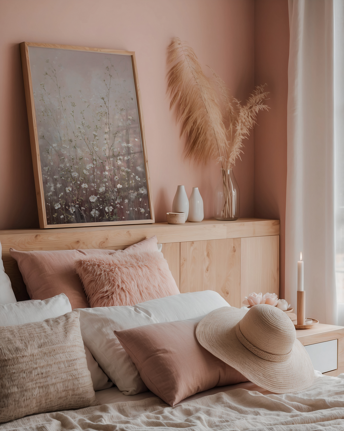 Blush Meadow poster visualiserad på vägg – se rätt storlek med mockup från Bozetto
