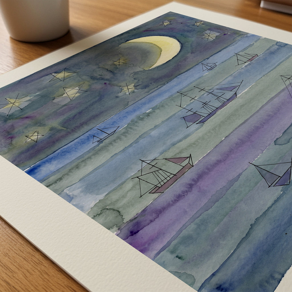 Paul Klee Night Sea with Ships Poster – närbild på papper