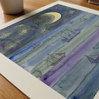 Paul Klee Night Sea with Ships Poster – närbild på papper