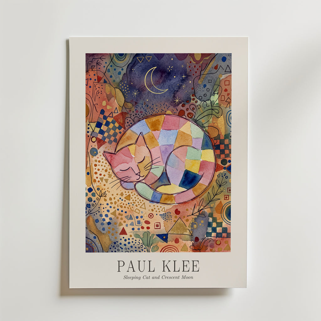 Paul Klee Sleeping Cat and Crescent Moon Poster – med passepartout
