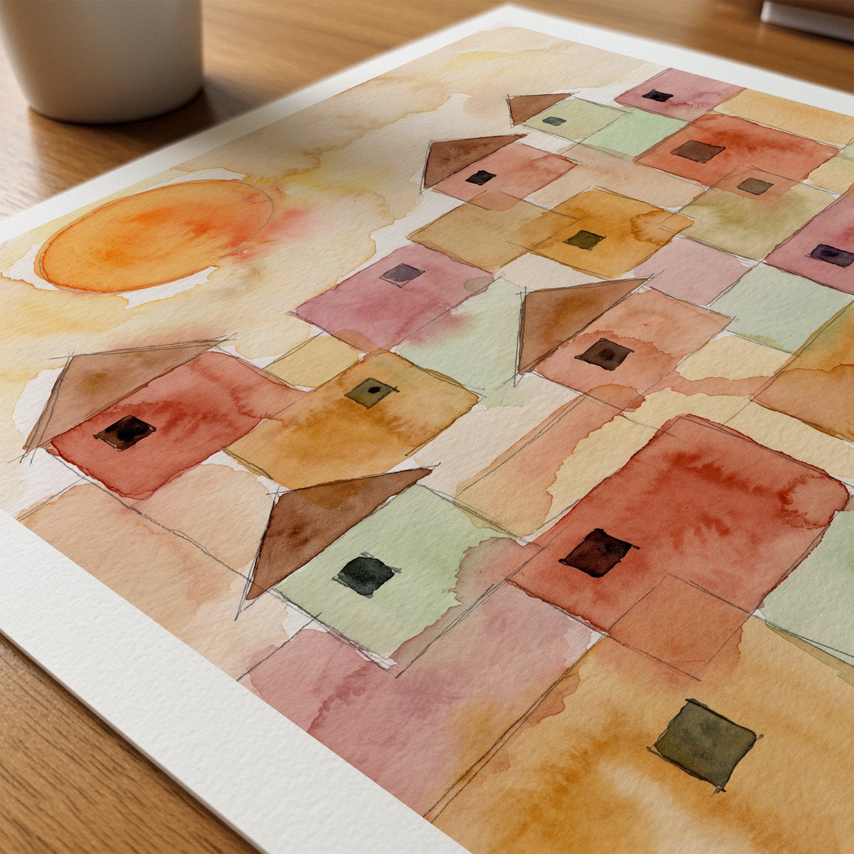 Paul Klee Sun over the Red Town Poster – närbild på papper