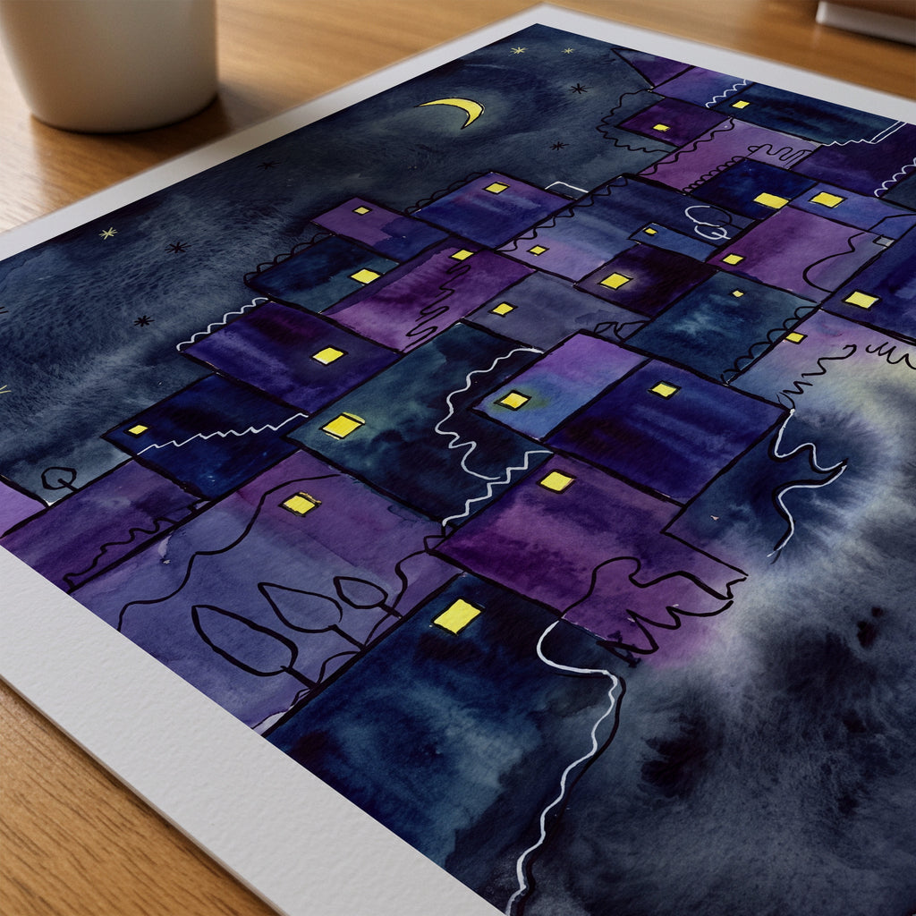 Paul Klee Village at Night Poster – närbild på papper