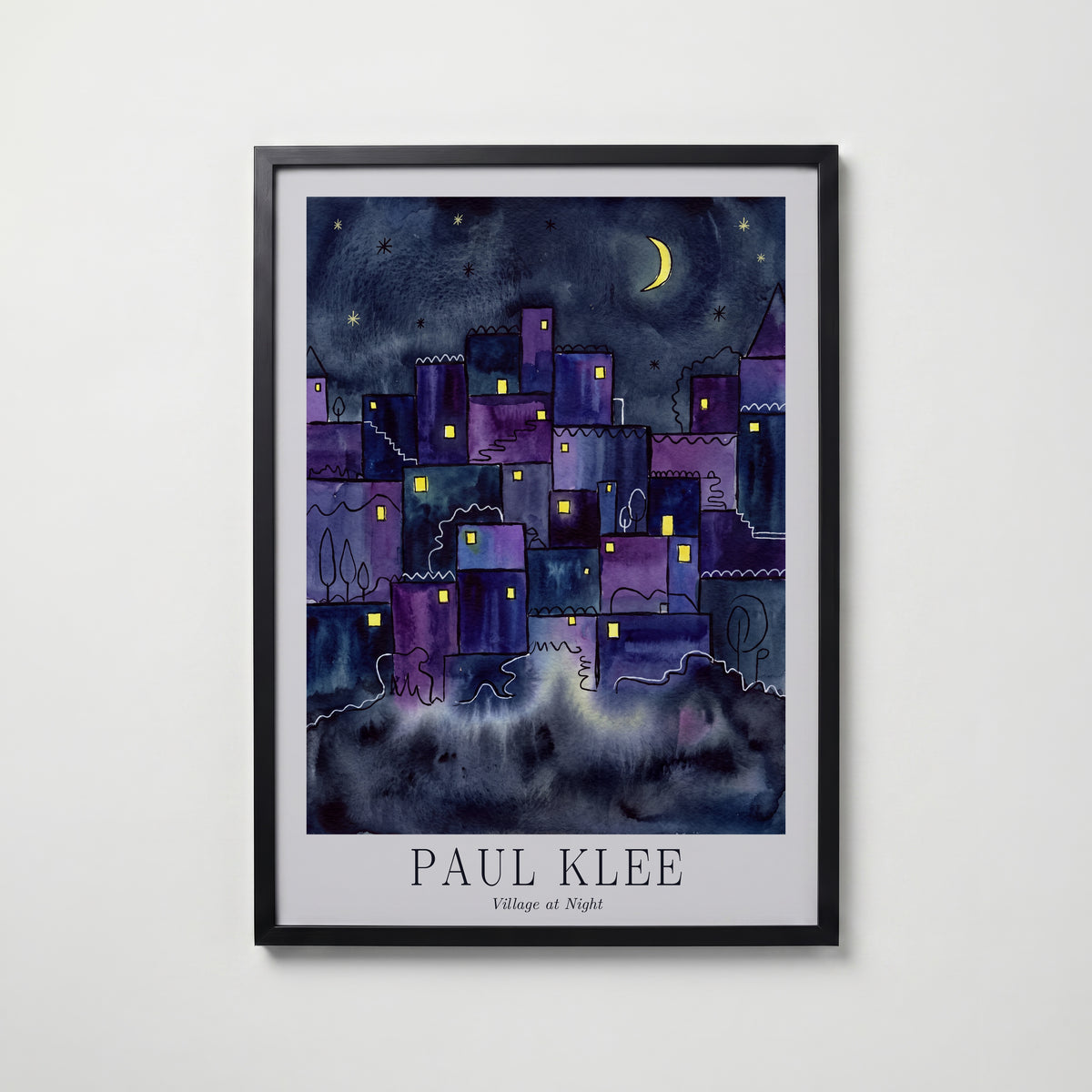 Paul Klee Village at Night Poster – svart ram
