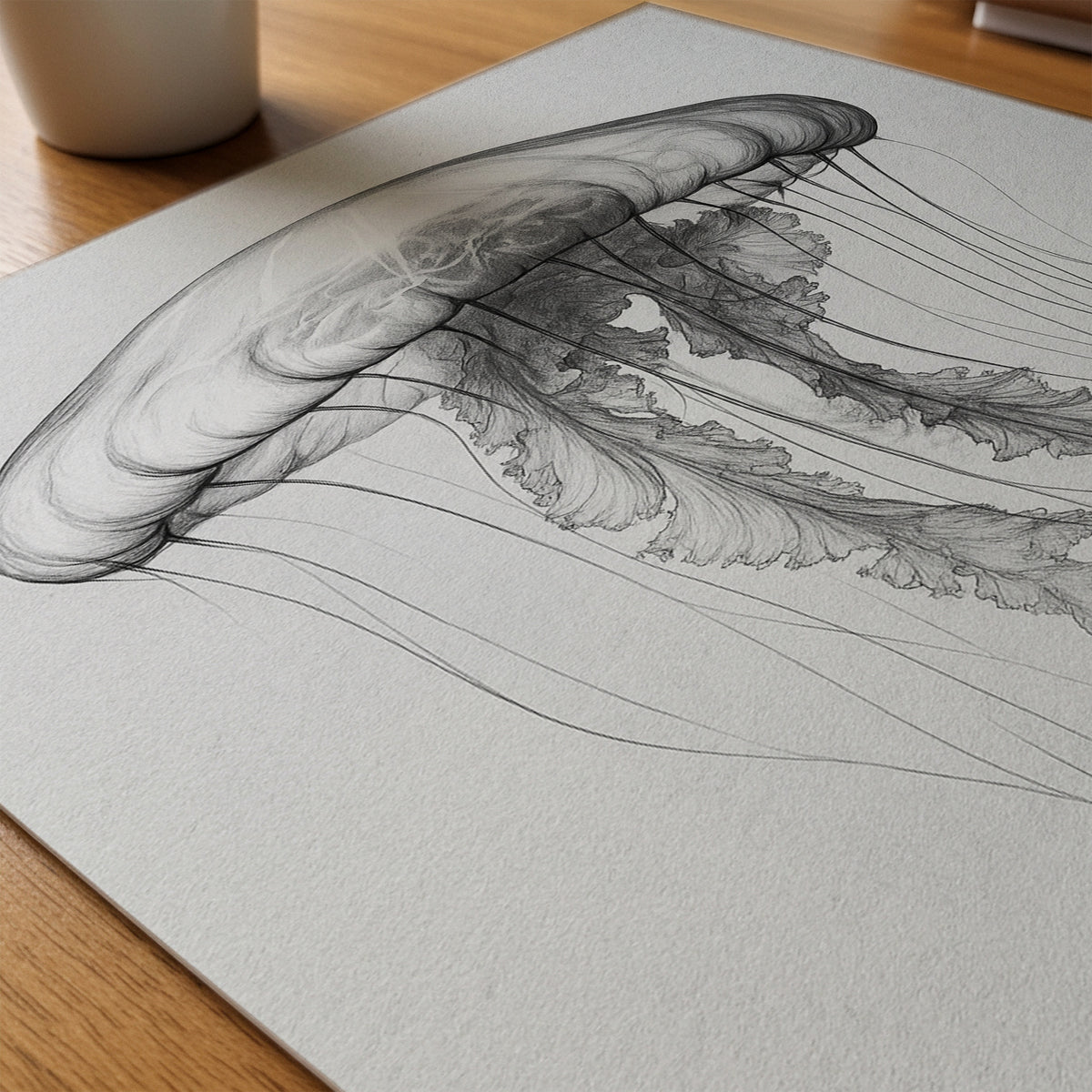 Drifting Jellyfish Sketch Poster – närbild på papper