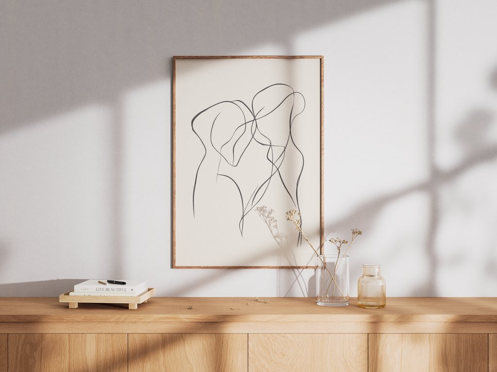 Mockup av Entwined Souls affisch på vägg – köp enkelt hos Bozetto i hög kvalitet