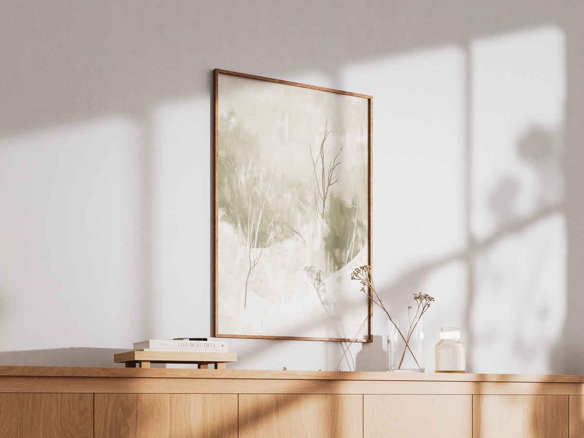 Mockup av Abstract Winter Silence affisch på vägg – köp enkelt hos Bozetto i hög kvalitet