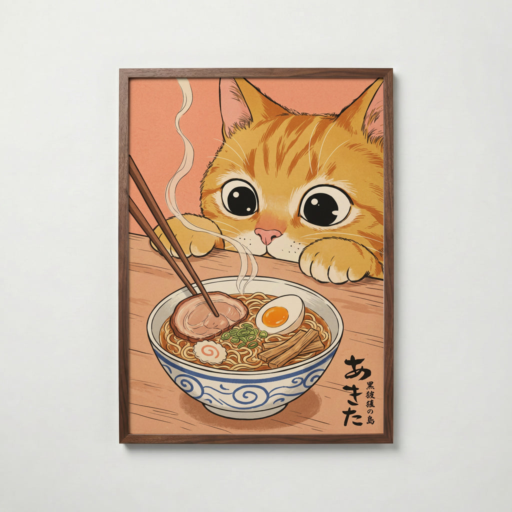 Ramen Cat Poster i vardagsrumsmiljö