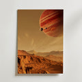 Red Horizon Poster – sci-fi landskap med gasplanet och ensam utforskare på röd klippplanet