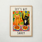 Lets Get Saucy Cat Dinner poster visad rakt fram – Bozetto affisch i hög tryckkvalitet