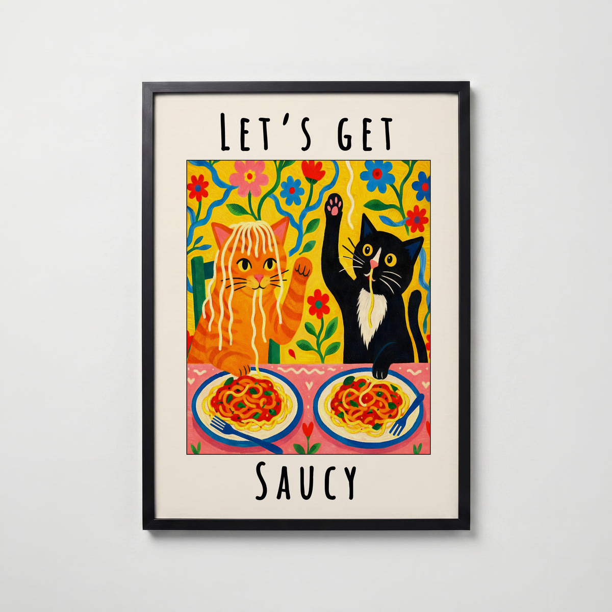Lets Get Saucy Cat Dinner – köp enkelt hos Bozetto konsttryck i hög kvalitet i hög kvalitet