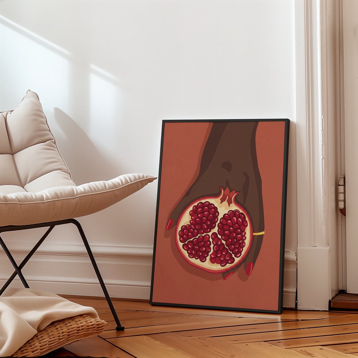 Scarlet Pomegranate Poster med valnötsram