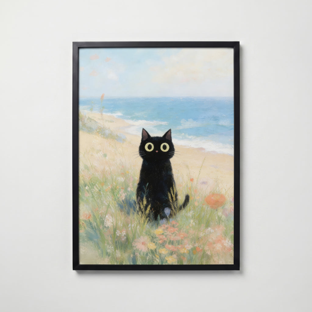 Seaside Meadow Cat poster visad rakt fram – Bozetto affisch i hög tryckkvalitet i hög tryckkvalitet