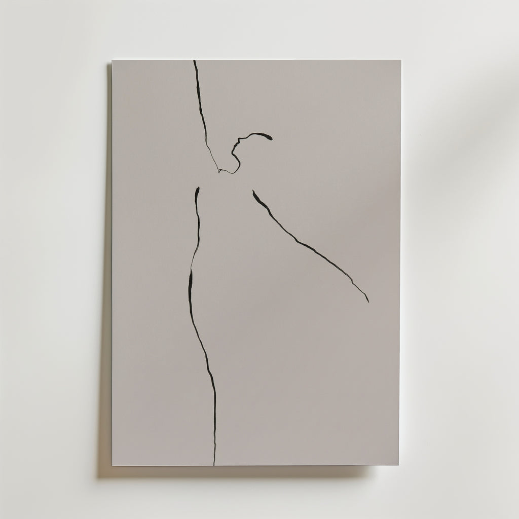 Silhouette Grace Poster – minimalistisk linjefigur av dansande kvinna