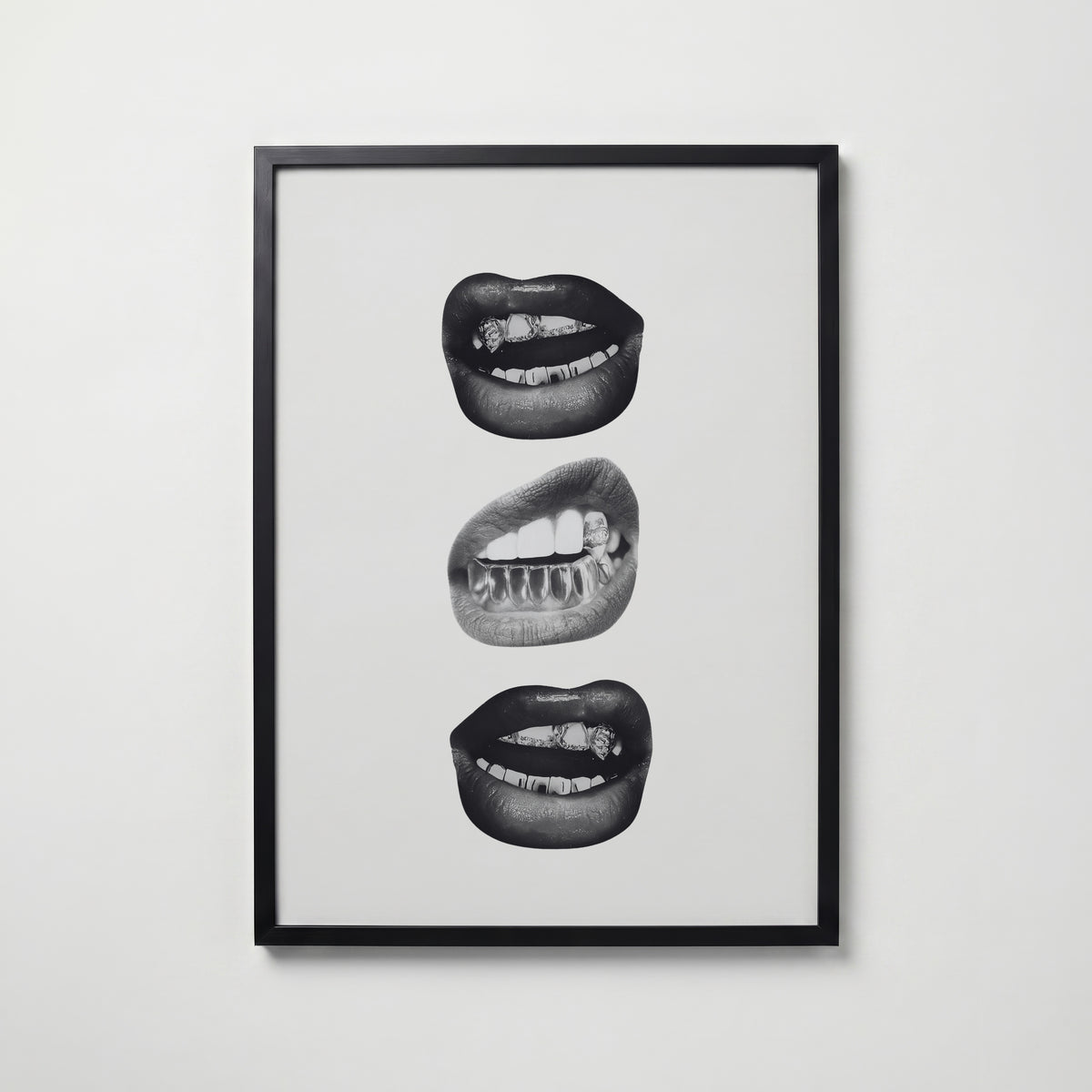 Silver Grillz Lips Poster – svart ram