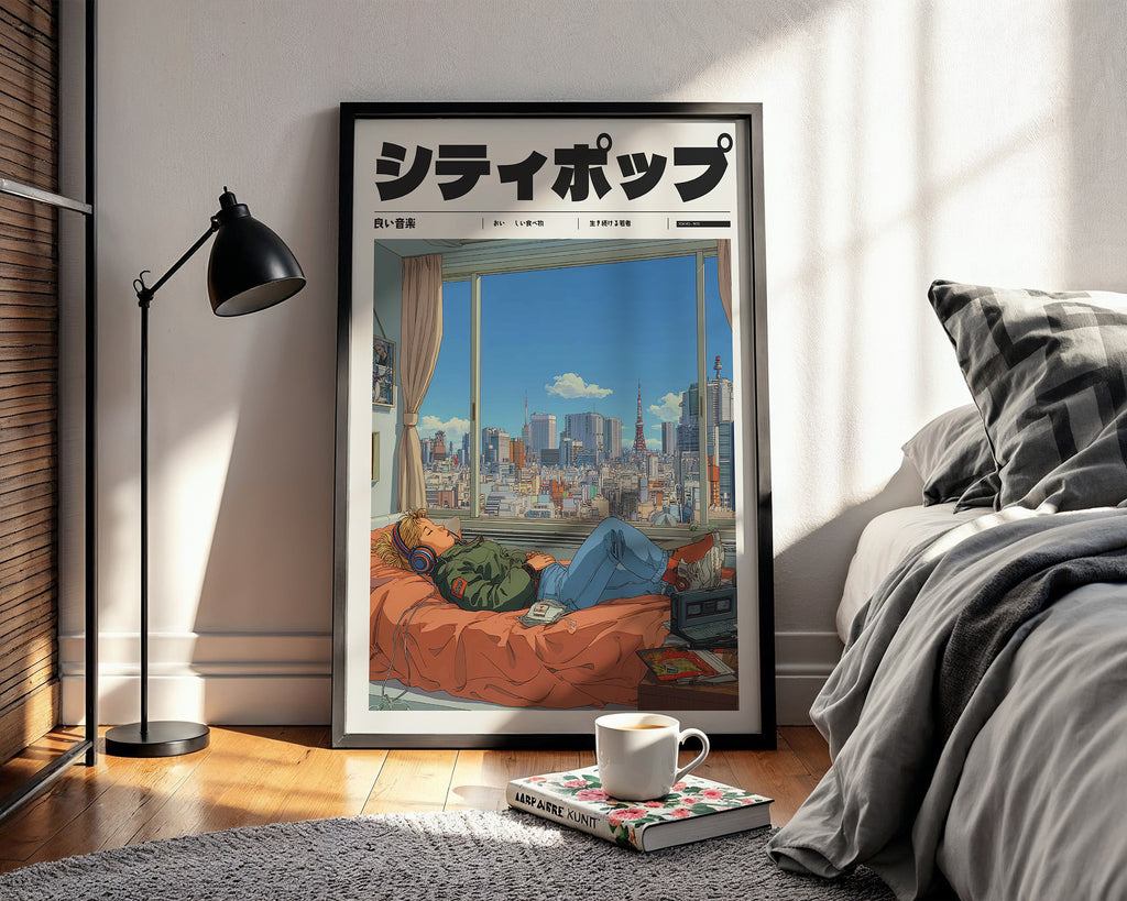 Väggmockup av Skyline Solitude affisch på ljus tegelvägg – Bozetto konsttryck i hög tryckkvalitet