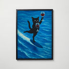 Surfing Wine Cat – köp enkelt hos Bozetto konsttryck i hög kvalitet i hög kvalitet