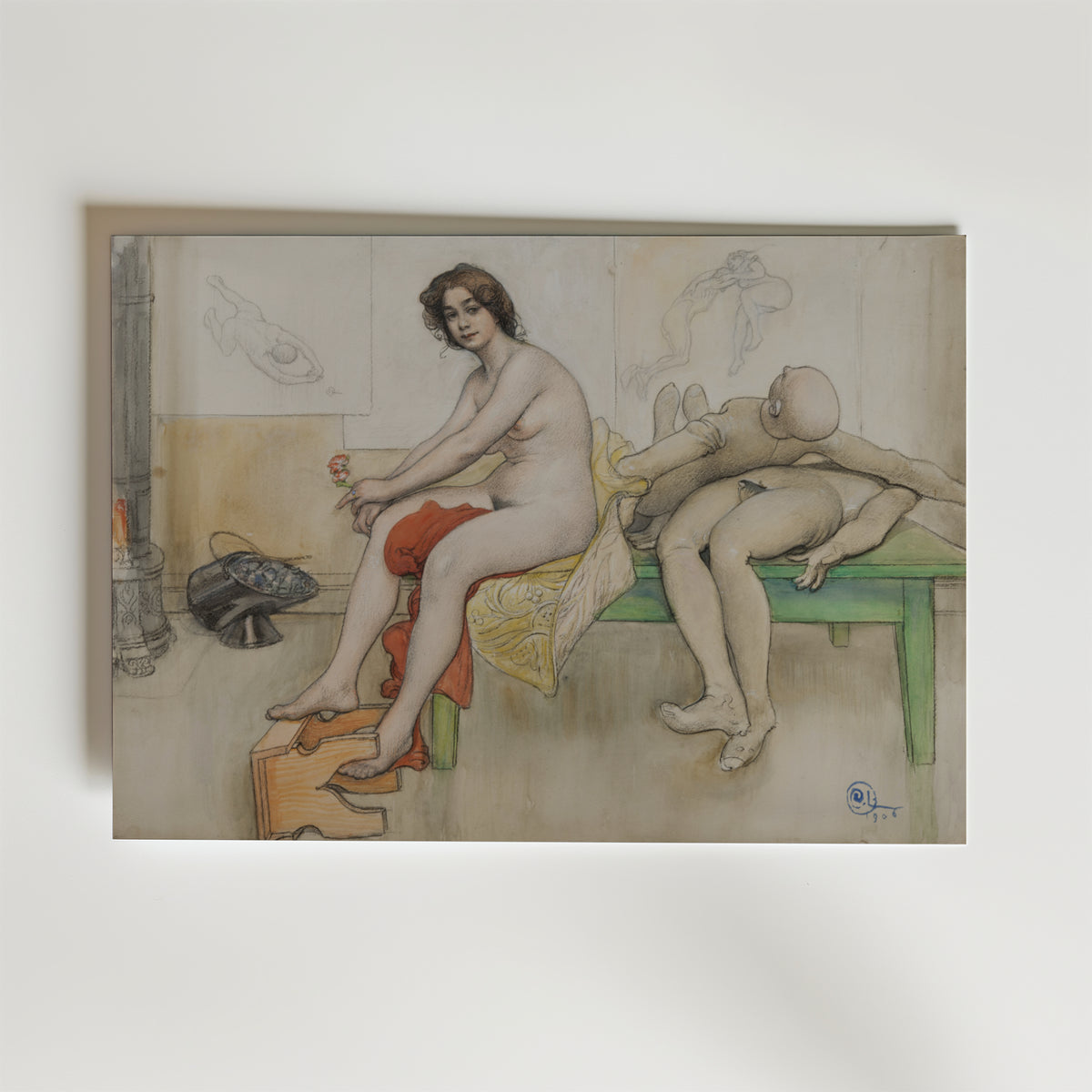 Carl Larsson The Model and the affisch på neutral bakgrund – poster från Bozetto