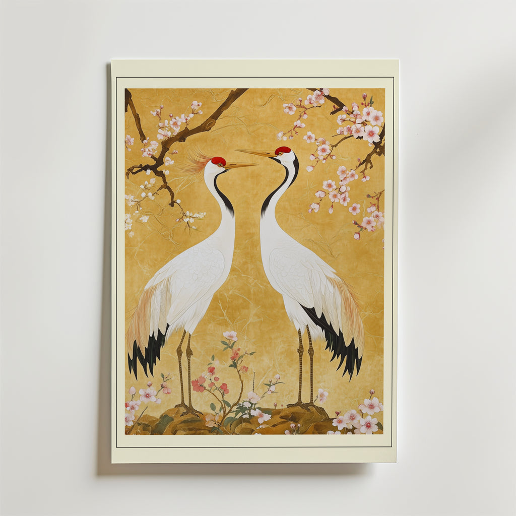 Oriental Crane Garden – stilfullt konsttryck från Bozetto, tryckt på matt finpapper