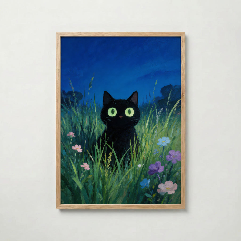 Verdant Night Cat poster visad rakt fram – Bozetto affisch i hög tryckkvalitet i hög tryckkvalitet