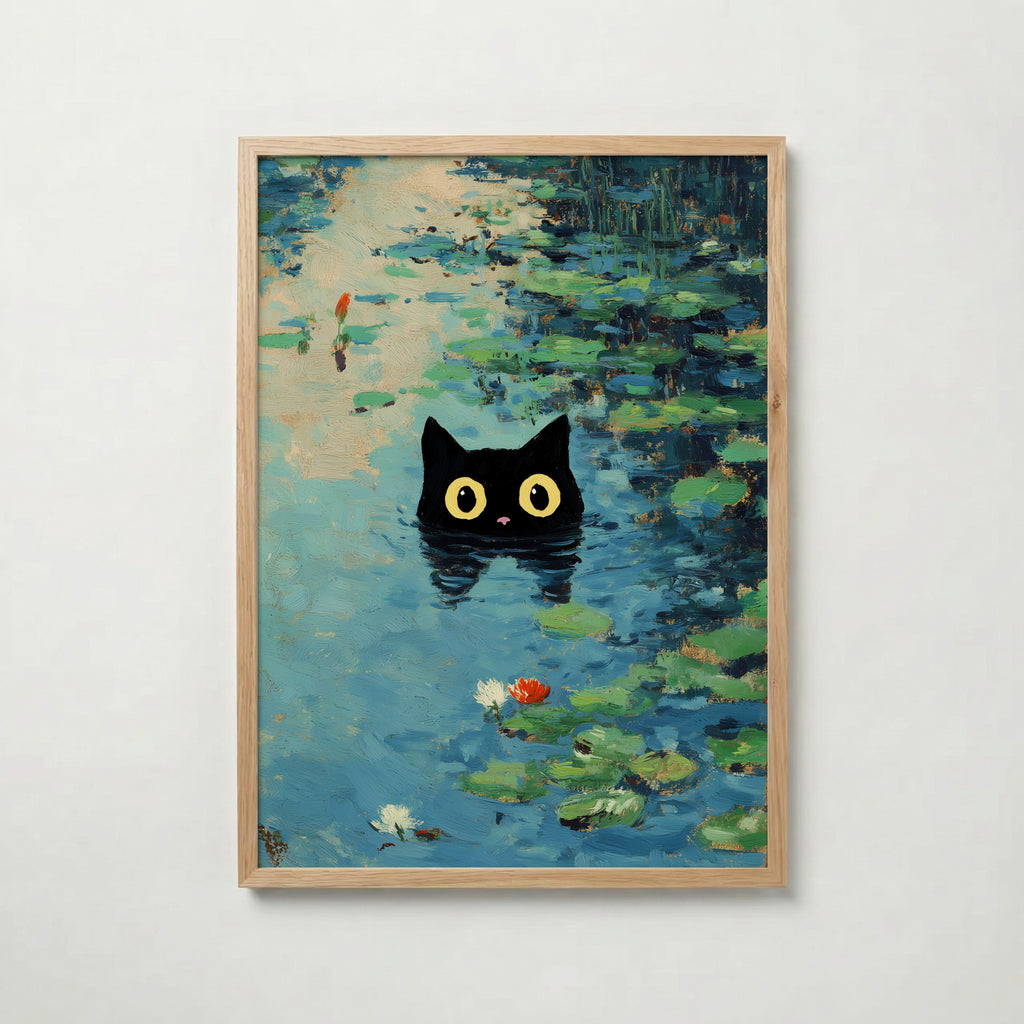 Waterlily Cat poster visad rakt fram – Bozetto affisch i hög tryckkvalitet i hög tryckkvalitet
