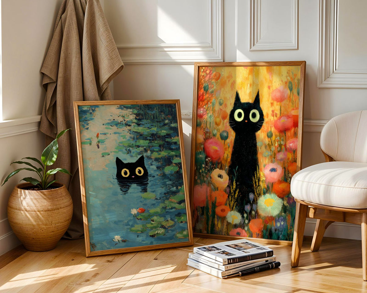 Bundle 2-pack Dreamy Black Cat Duo – kuraterad postercollection som lyfter hemmet hos Bozetto