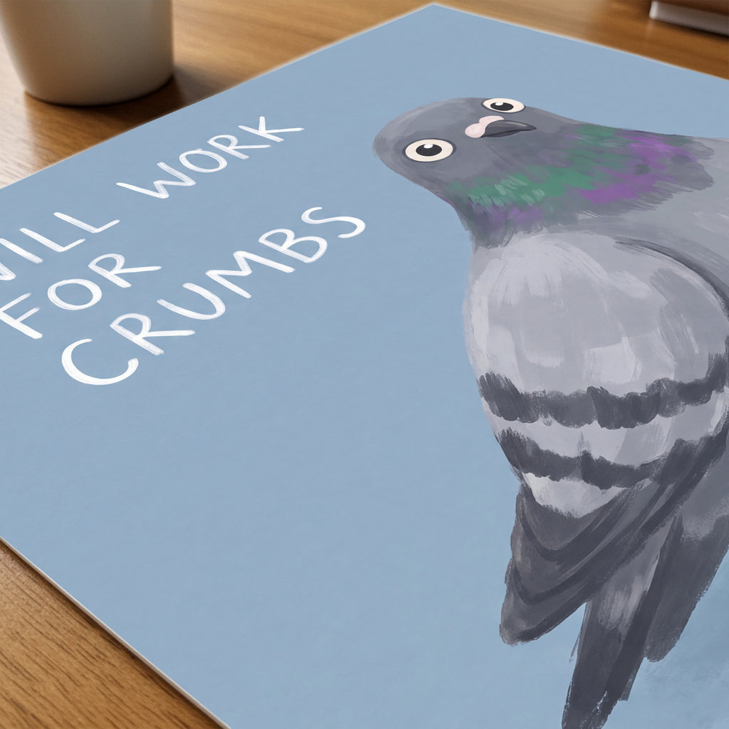 Will Work for Crumbs Poster – närbild på papper