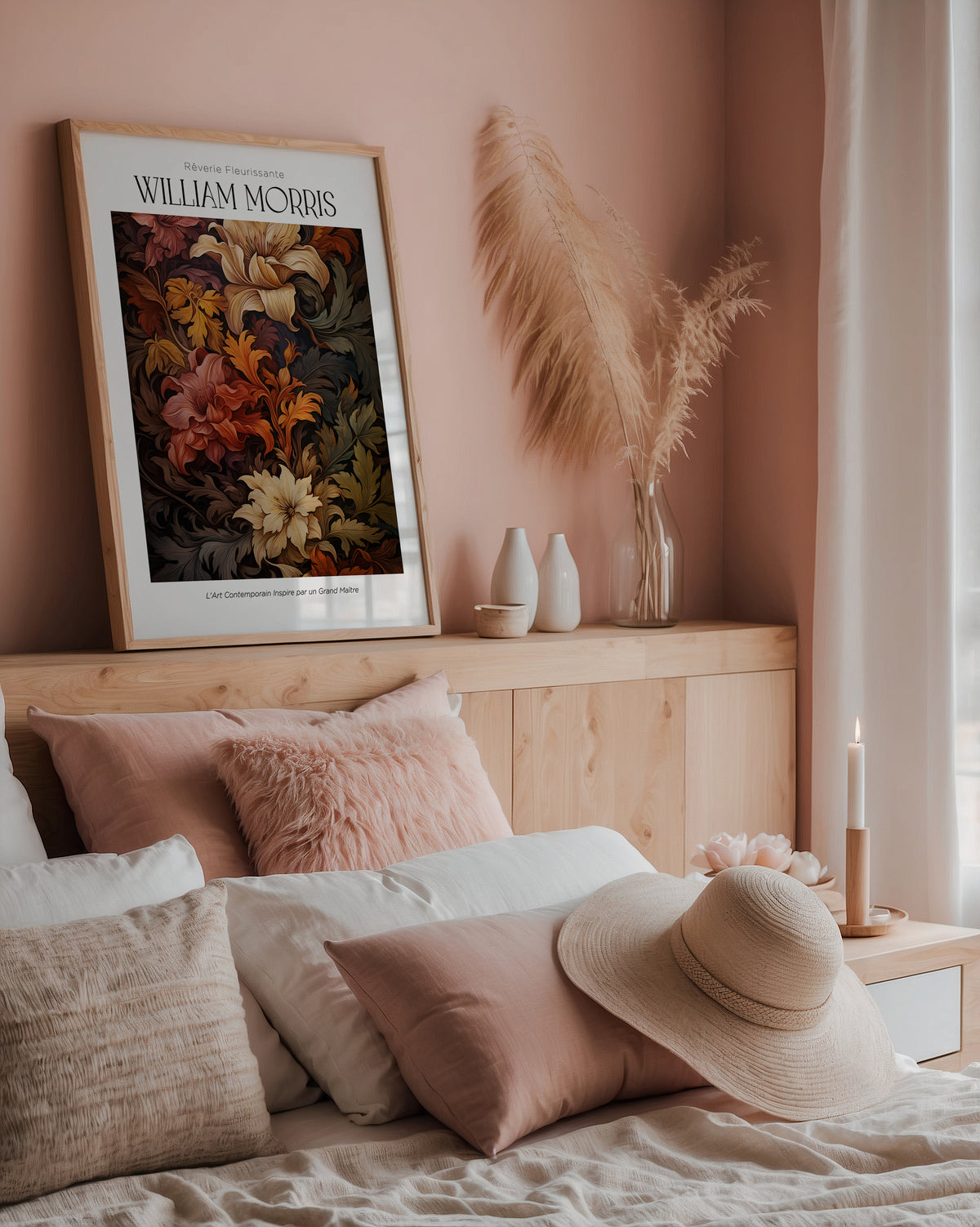 Väggmockup av William Morris Autumn Flourish affisch på ljus vägg – Bozetto konsttryck