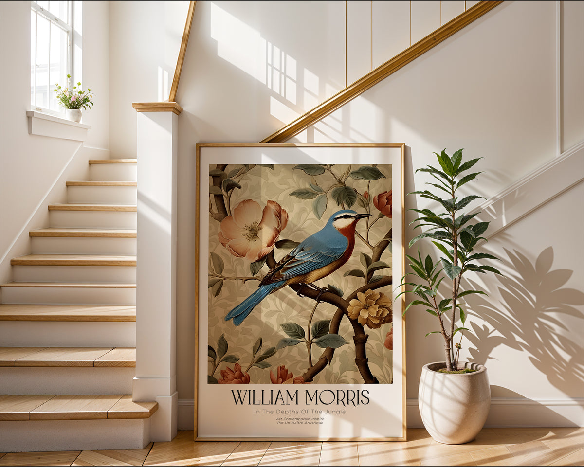 William Morris Bluebird poster visualiserad på vägg – från Bozetto i hög kvalitet