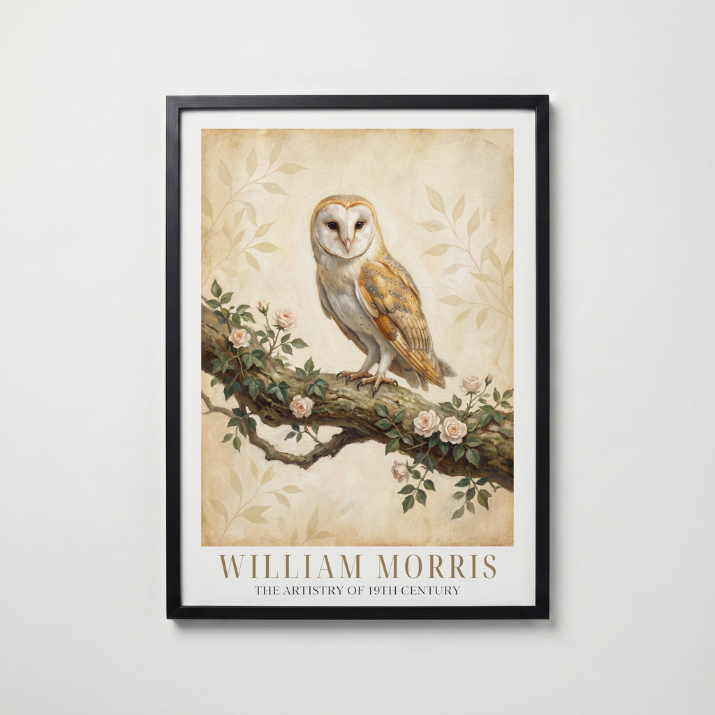William Morris Barn Owl in Ivy and Roses Poster – svart ram