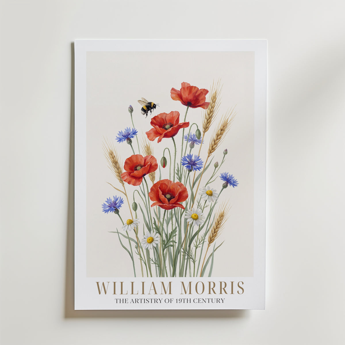 William Morris Meadow Poppies and Cornflowers Poster – med passepartout