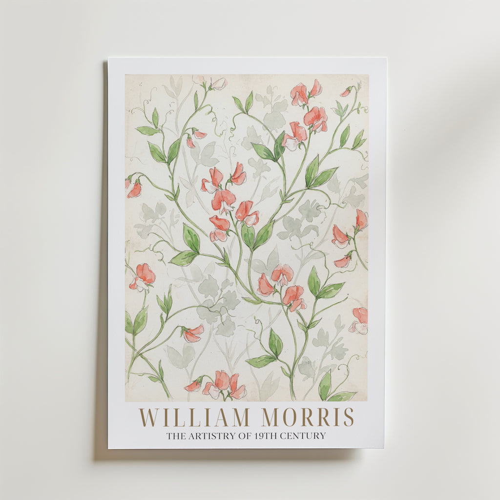 William Morris Sweet Pea Watercolour Study Poster – med passepartout
