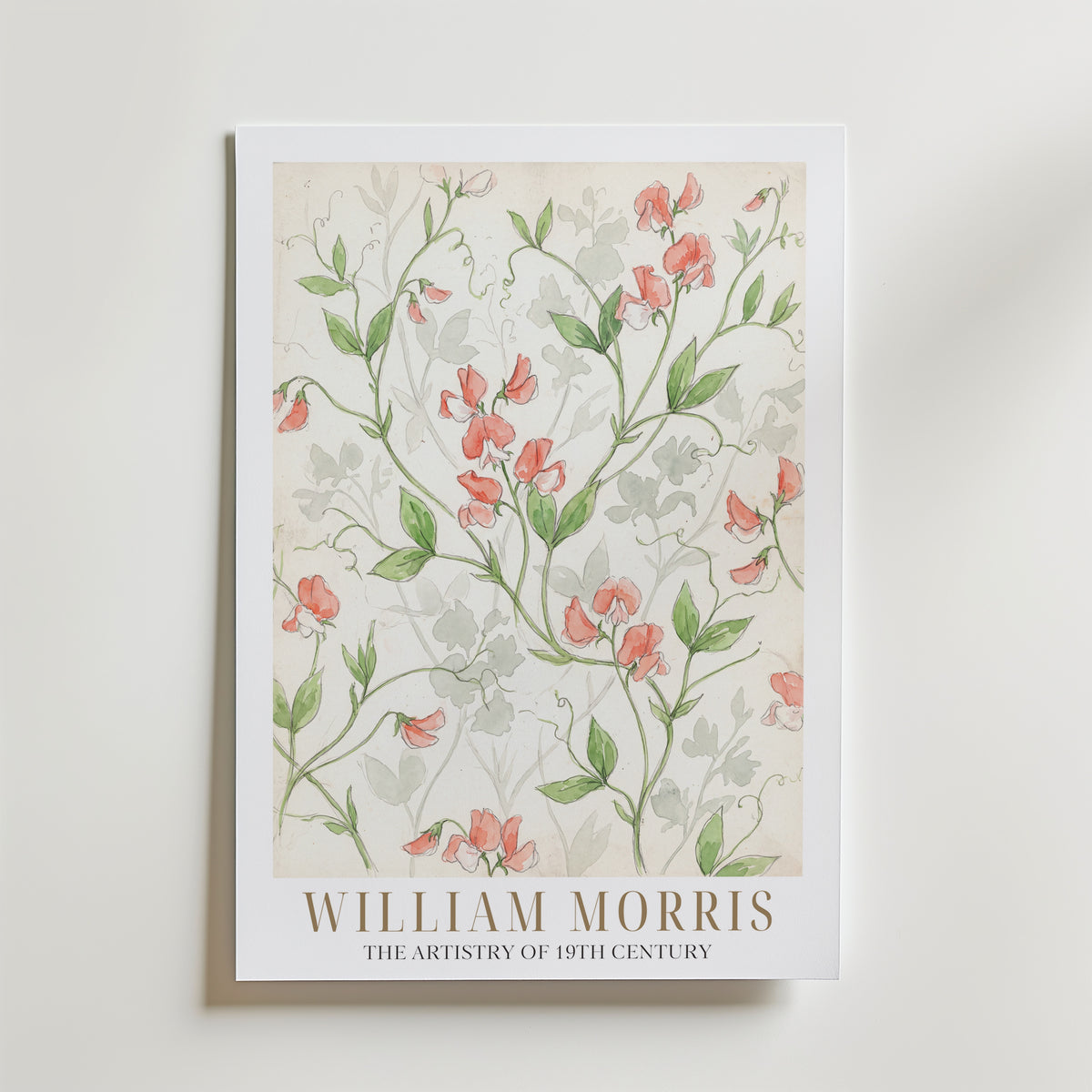 William Morris Sweet Pea Watercolour Study Poster – med passepartout