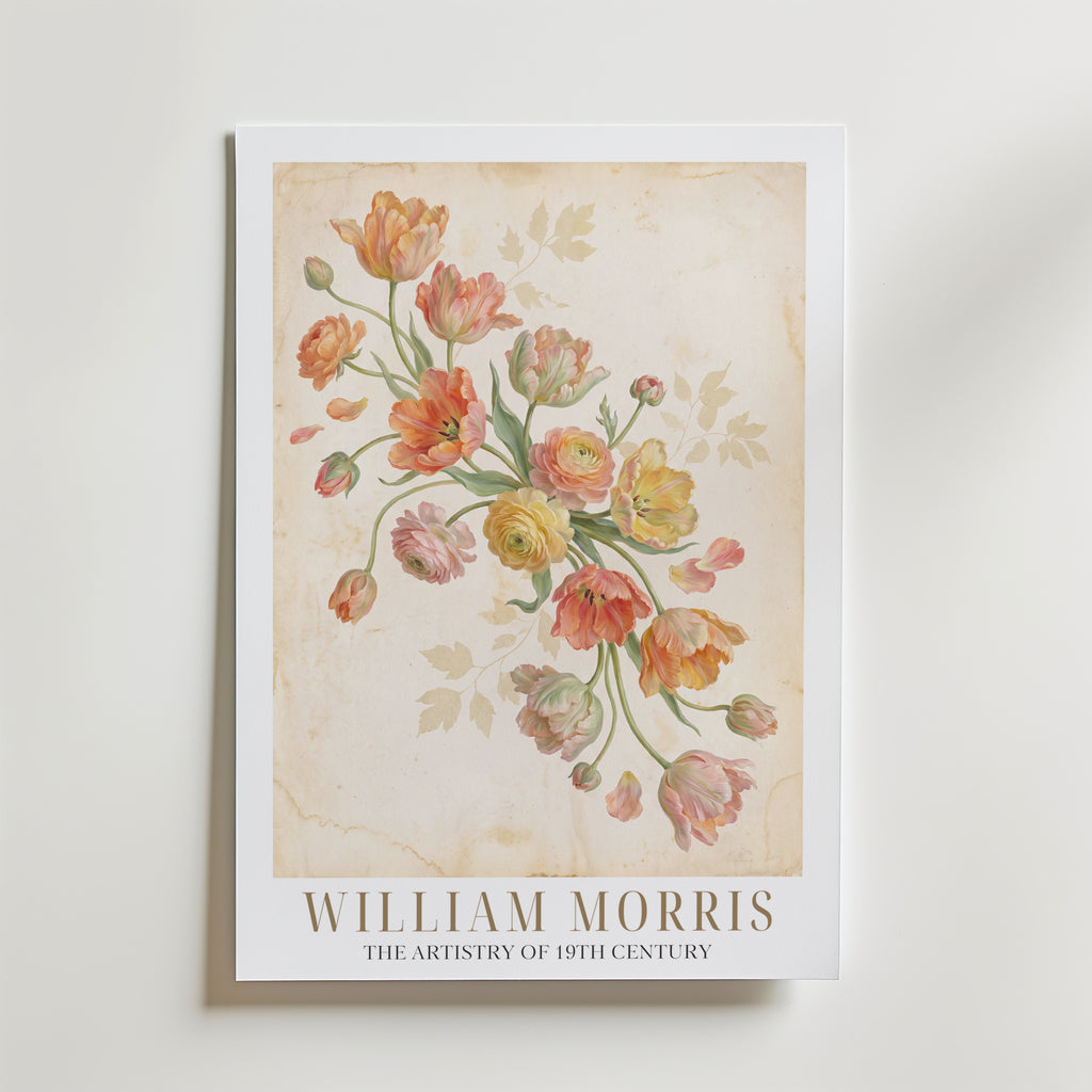 William Morris Tulips and Ranunculus Poster – med passepartout
