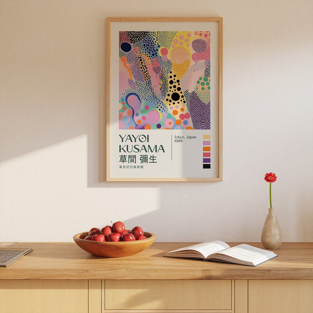 Yayoi Kusama Dreaming – stilfullt konsttryck från Bozetto, tryckt på matt finpapper