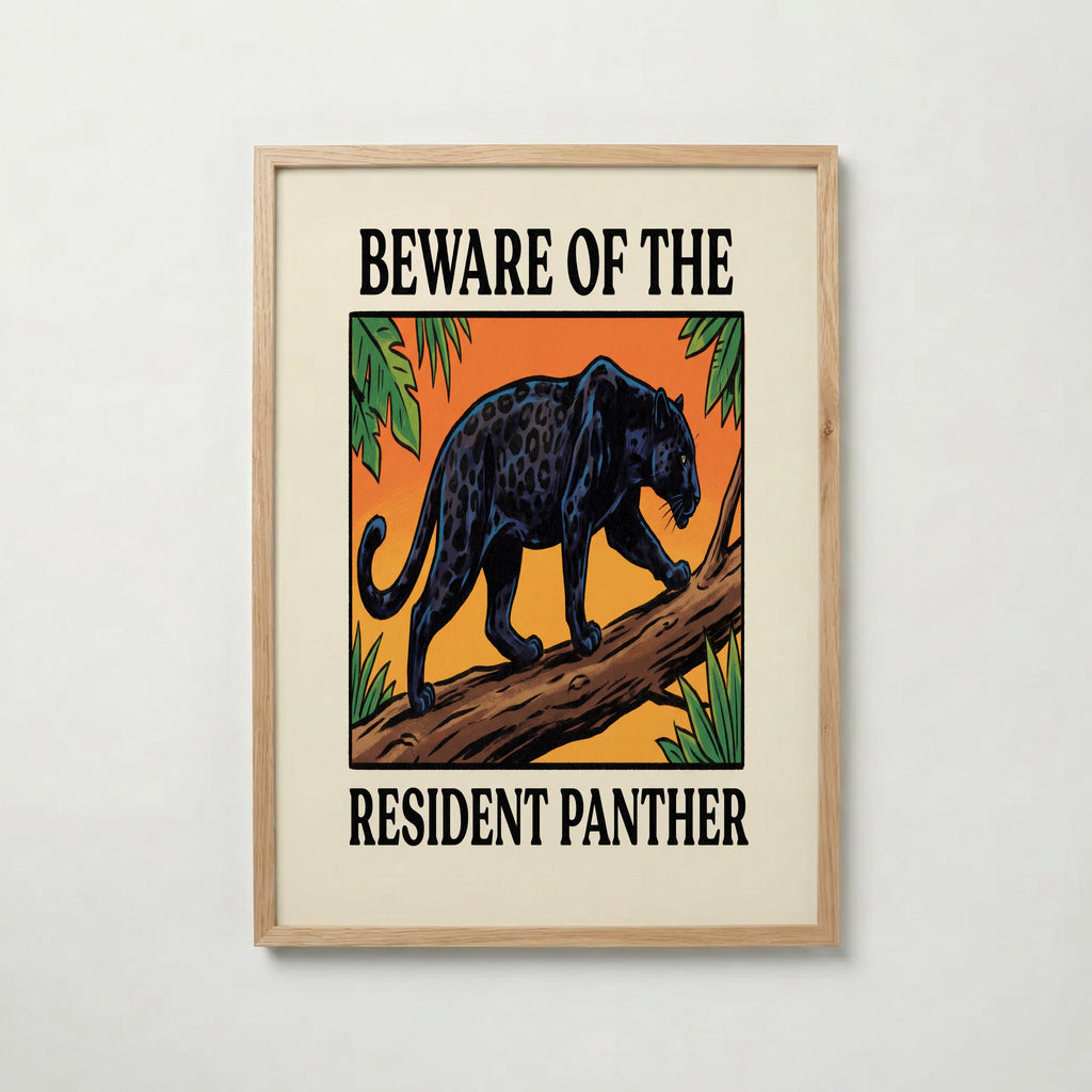 Resident Panther poster i ekram, panterkonst med varma färger från Bozetto