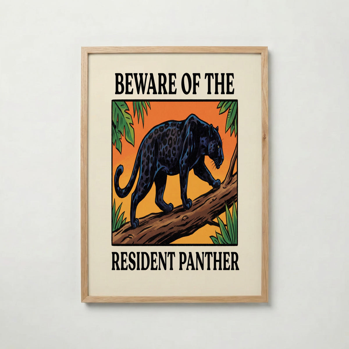 Resident Panther poster i ekram, panterkonst med varma färger från Bozetto
