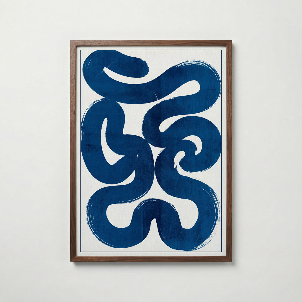 Blue Current Poster i valnötsram, konst från Bozetto