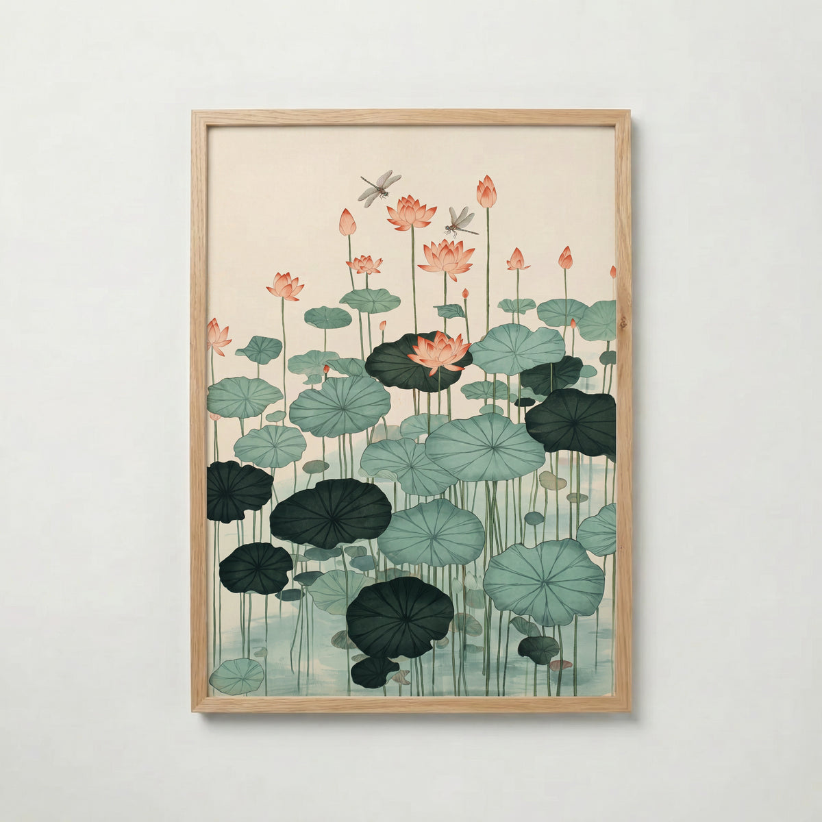 Lotus Pond Poster, lotusdamm i akvarell i ekram, tryckt i Sverige av Bozetto