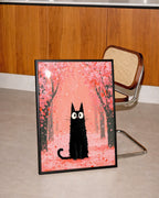 Cat in Cherry Blossom Poster pa vaggen i ett modernt hem