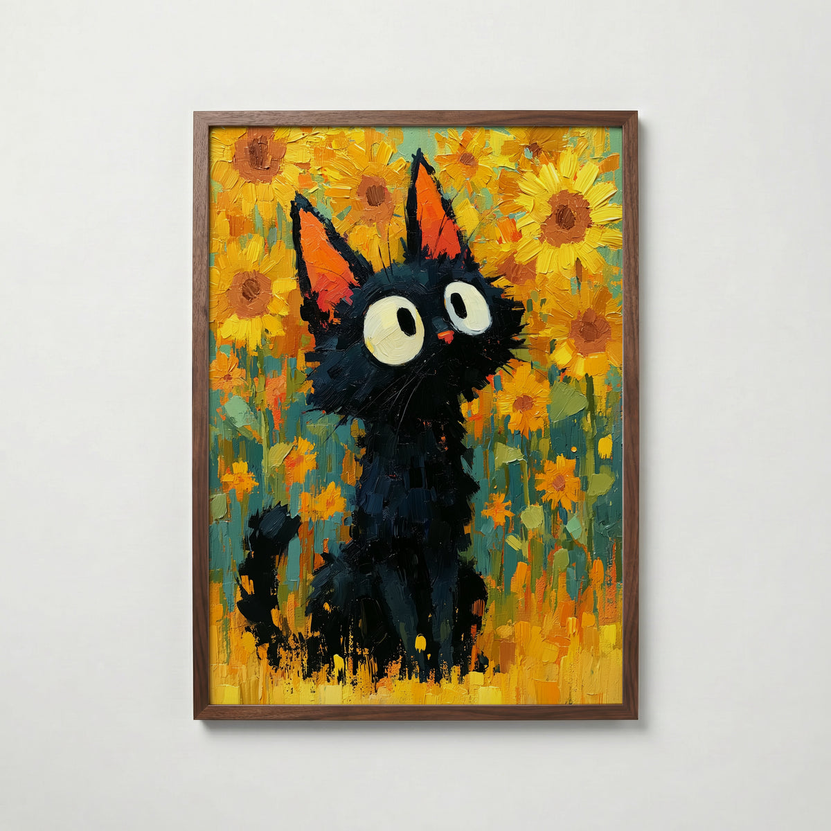 Cat in Sunflower Poster i valnotsram fran Bozetto