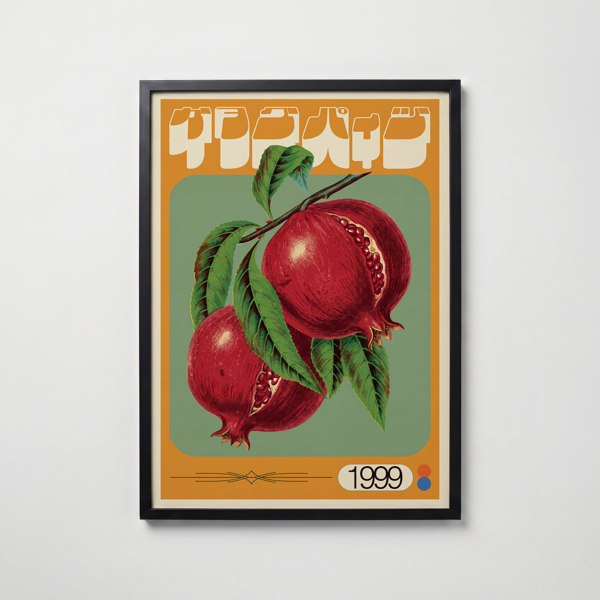 Crimson Orchard Poster – granatäpplen i svart ram, tryckt i Sverige